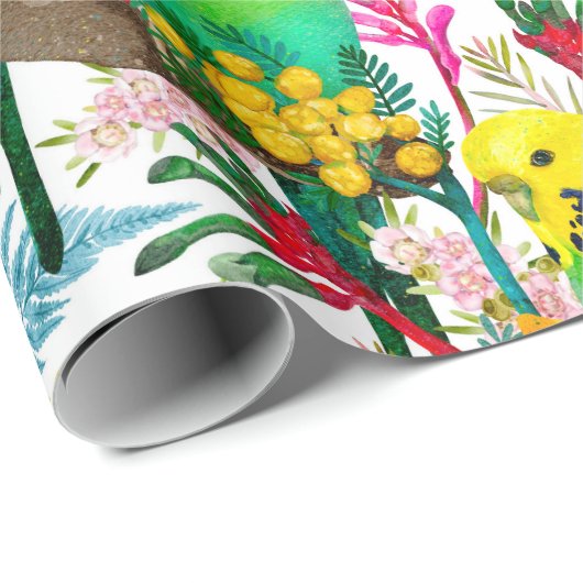 Australisch Budgerigar Wildflower Pattern Cadeaupapier (Rol Hoek)