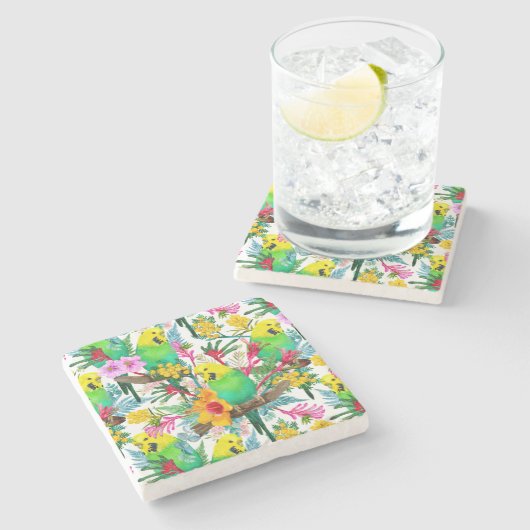 Australisch Budgerigar Wildflower Pattern Stenen Onderzetter (Zijkant)