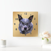 Australisch "Cattle Dog Portrait" Vierkante Klok (Huis)