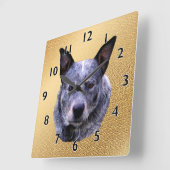 Australisch "Cattle Dog Portrait" Vierkante Klok (Hoek)