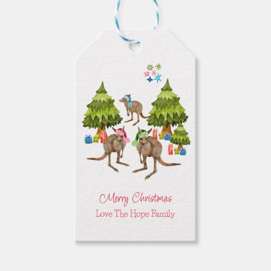 Australisch Cute Kangaroo Kerstmis Cadeaulabel (Voorkant)