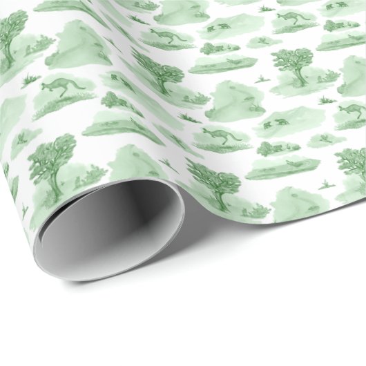 Australisch dier toile (groen) cadeaupapier (Rol Hoek)