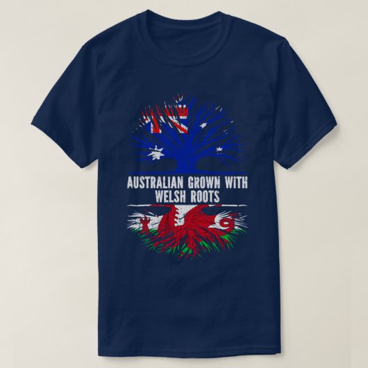 Australisch geteeld met Welsh Roots Australië Vlag T-shirt (Design voorkant)