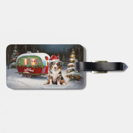 Australisch Herder Caravan Kerstavontuur Bagagelabel (Achterkant horizontaal)