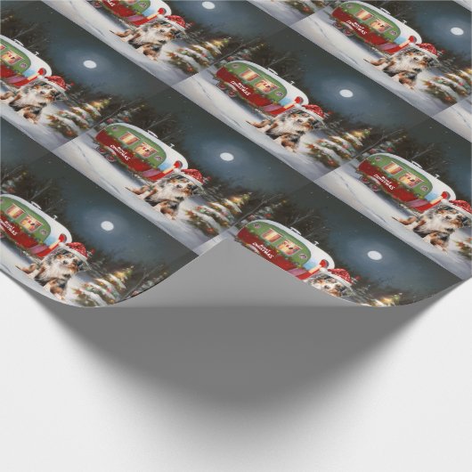 Australisch Herder Caravan Kerstavontuur Cadeaupapier (Hoek)
