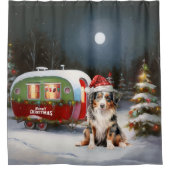 Australisch Herder Caravan Kerstavontuur Douchegordijn (Voorkant)