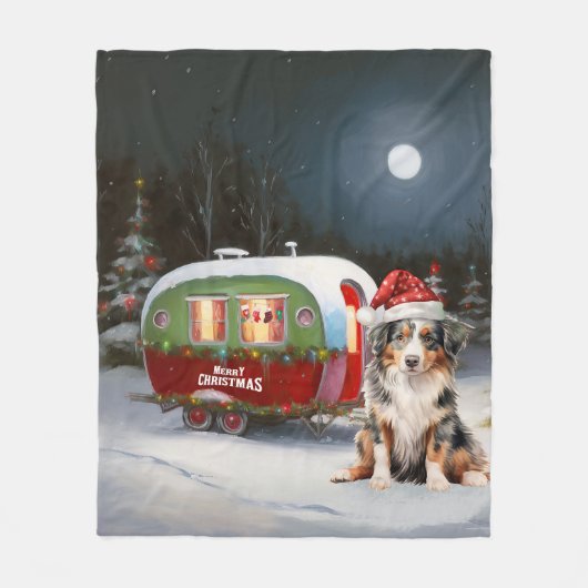Australisch Herder Caravan Kerstavontuur Fleece Deken (Voorkant)