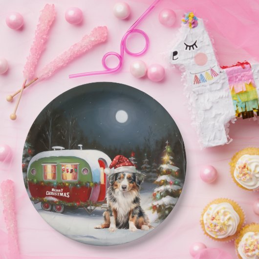 Australisch Herder Caravan Kerstavontuur Papieren Bordje (Feest)