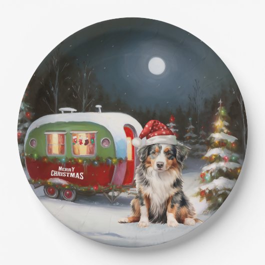 Australisch Herder Caravan Kerstavontuur Papieren Bordje (Voorkant)