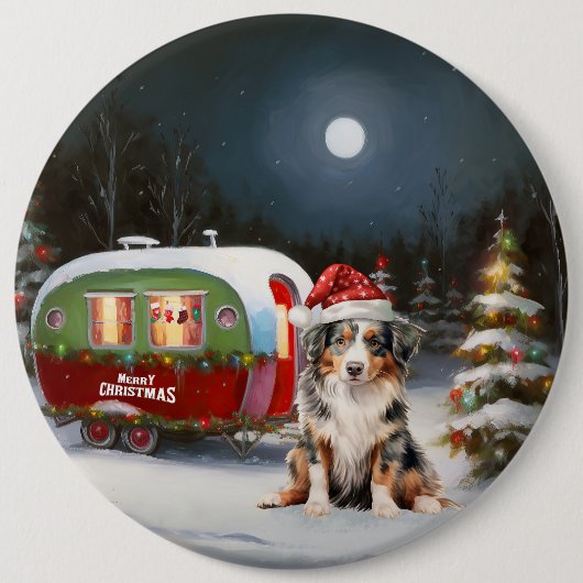 Australisch Herder Caravan Kerstavontuur Ronde Button 6,0 Cm (Voorkant)