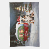 Australisch Herder Caravan Kerstavontuur Theedoek (Verticaal)