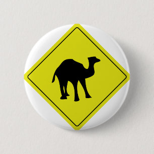 australisch kameel verkeersbord geel ronde button 5,7 cm
