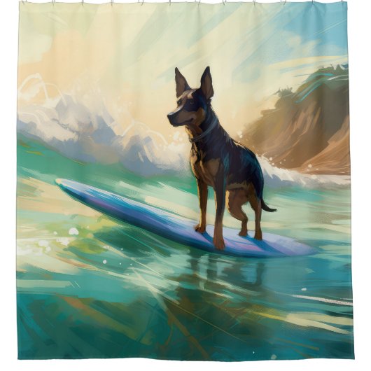 Australisch Kelpie strand surfen schilderij Douchegordijn (Voorkant)