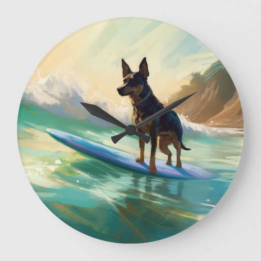 Australisch Kelpie strand surfen schilderij Grote Klok (Voorkant)