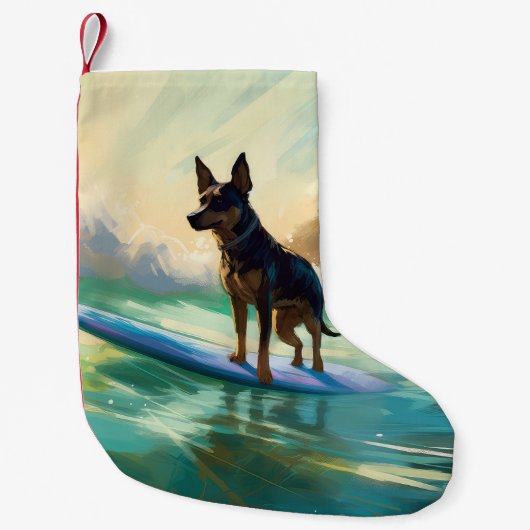 Australisch Kelpie strand surfen schilderij Kleine Kerstsok (Voorkant)