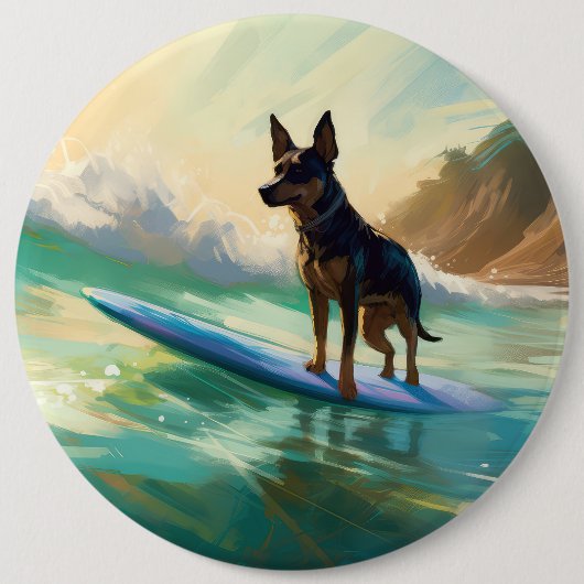 Australisch Kelpie strand surfen schilderij Ronde Button 6,0 Cm (Voorkant)