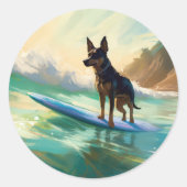 Australisch Kelpie strand surfen schilderij Ronde Sticker (Voorkant)
