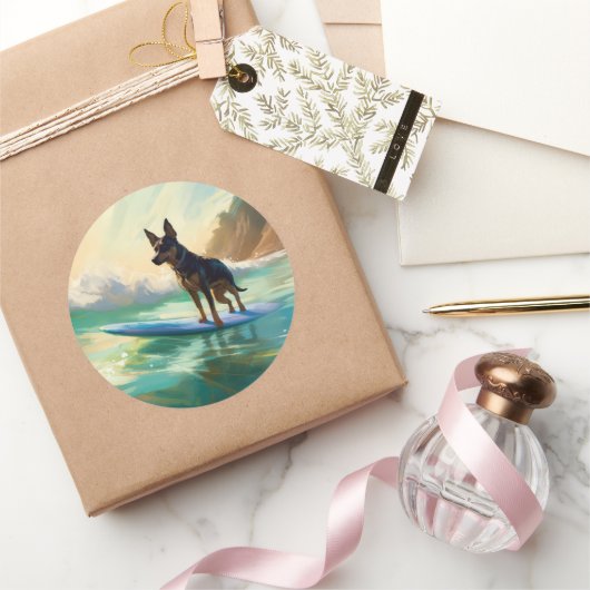 Australisch Kelpie strand surfen schilderij Ronde Sticker (Geschenken)