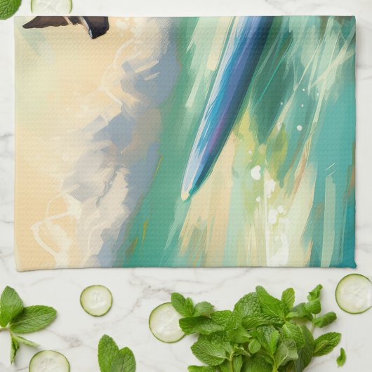 Australisch Kelpie strand surfen schilderij Theedoek (Gevouwen)