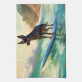 Australisch Kelpie strand surfen schilderij Theedoek (Verticaal)