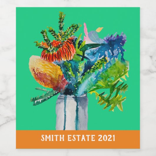 Australisch label voor natuurflora waterverf art w wijn etiket (Enkel label)