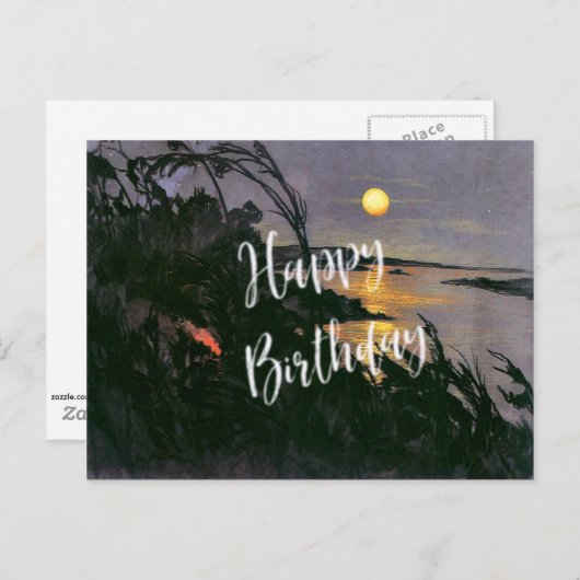 Australisch landschap met Full Moon Happy Birthday Briefkaart (Voorkant / Achterkant)