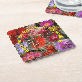 Australisch Native Wild Flowers Scalloped Square Kartonnen Onderzetters