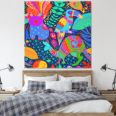 Australisch Oerwoud Parrot Kangaroo Koala Canvas Afdruk (Insitu (Slaapkamer))