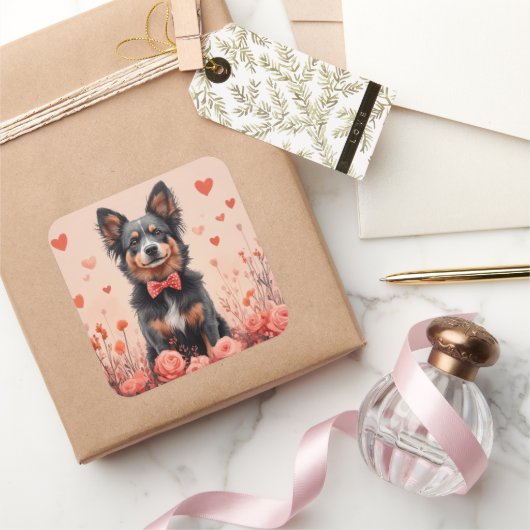 Australisch Rund met Rozen - Valentijnsdag Vierkante Sticker (Geschenken)