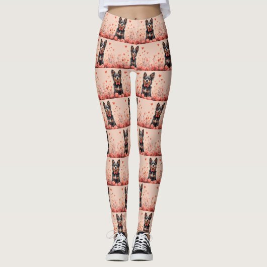 Australisch Rundvee met Rozen - Valentijnsdag Leggings (Voorkant)