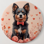 Australisch Rundvee met Rozen - Valentijnsdag Ronde Button 6,0 Cm (Voorkant)