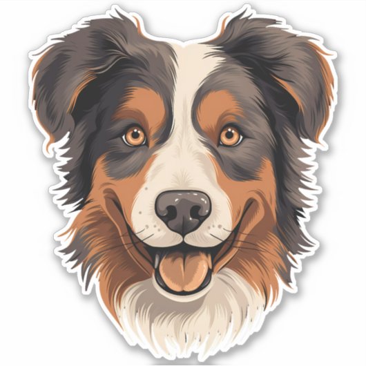 Australisch Shepherd Cute Aussie Dog Face Contour Sticker (Voorkant)