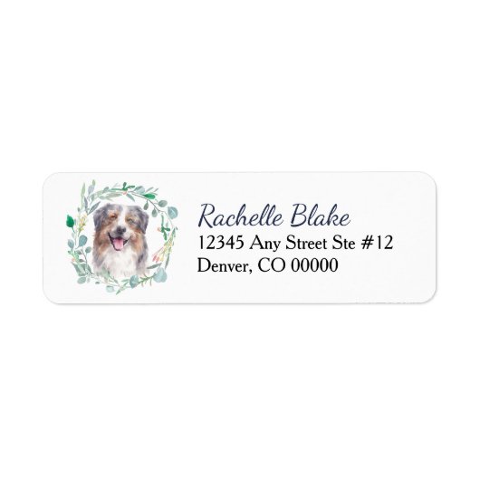 Australisch Shepherd Dog Wreath Return Address Etiket (Voorkant)