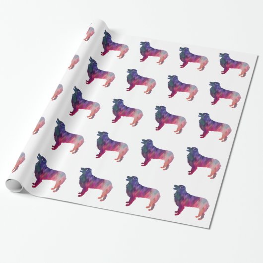 Australisch Shepherd Geometric Silhouette Pink Cadeaupapier (Uitgerold)