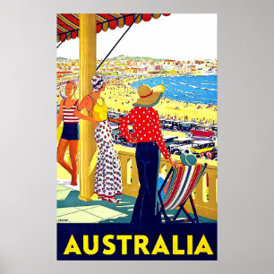 Australisch strand, uitzicht, mensen op terras, vi poster