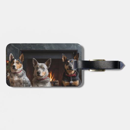 Australisch vee bij de open haard Kerstmis Bagagelabel (Achterkant horizontaal)