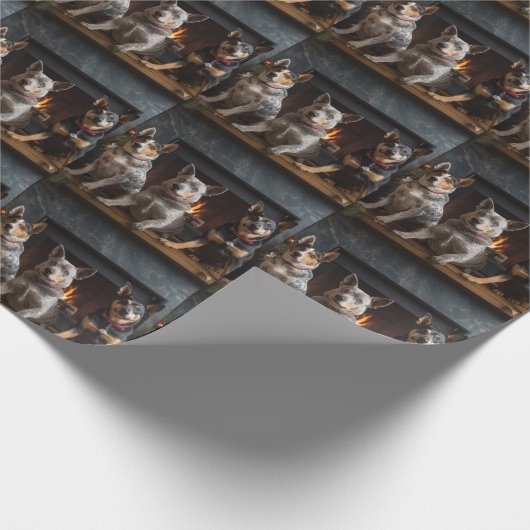 Australisch vee bij de open haard Kerstmis Cadeaupapier (Hoek)