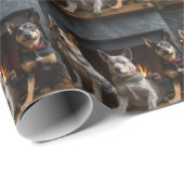 Australisch vee bij de open haard Kerstmis Cadeaupapier (Rol Hoek)