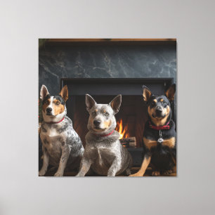 Australisch vee bij de open haard Kerstmis Canvas Afdruk