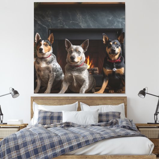 Australisch vee bij de open haard Kerstmis Canvas Afdruk (Insitu (Slaapkamer))