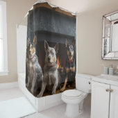 Australisch vee bij de open haard Kerstmis Douchegordijn (In situ)