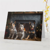 Australisch vee bij de open haard Kerstmis Kaart (Gele Bloem)