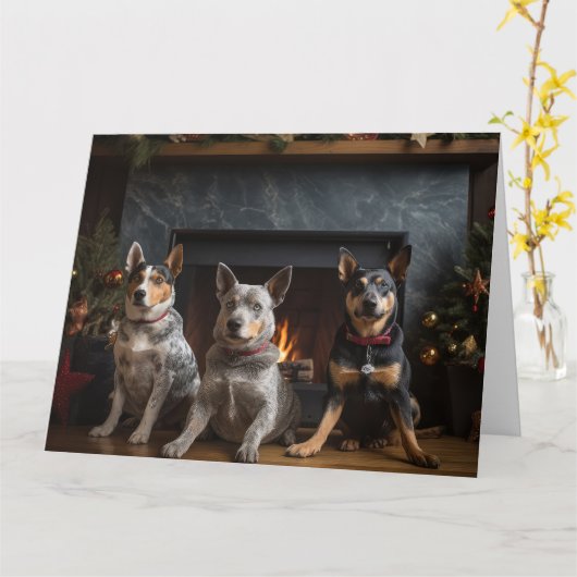 Australisch vee bij de open haard Kerstmis Kaart (Gele Bloem)