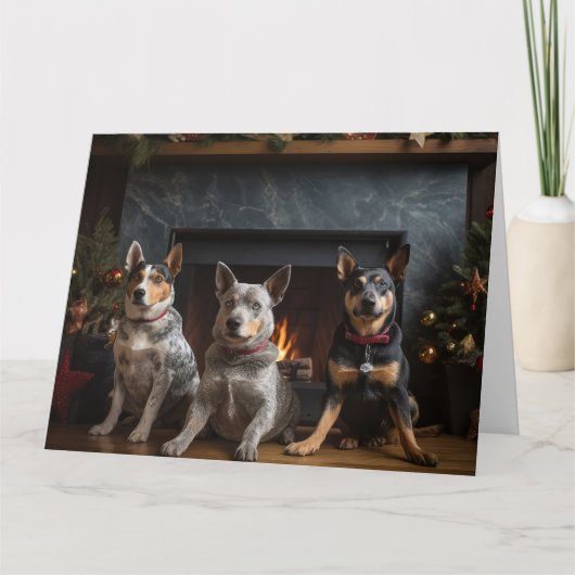 Australisch vee bij de open haard Kerstmis Kaart (Voorkant)
