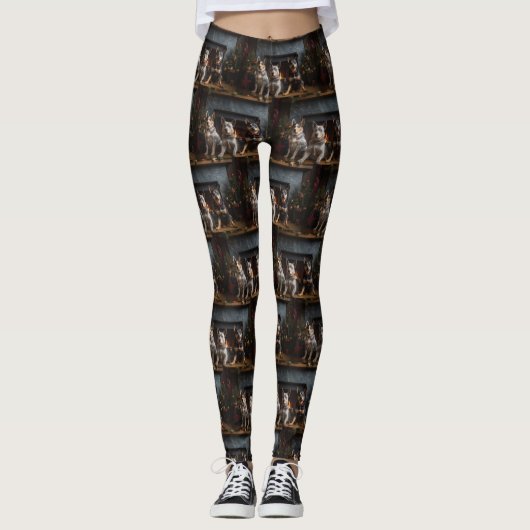 Australisch vee bij de open haard Kerstmis Leggings (Voorkant)