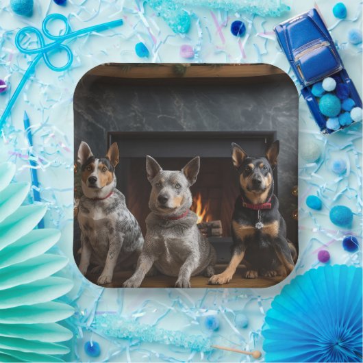 Australisch vee bij de open haard Kerstmis Papieren Bordje (Feest)