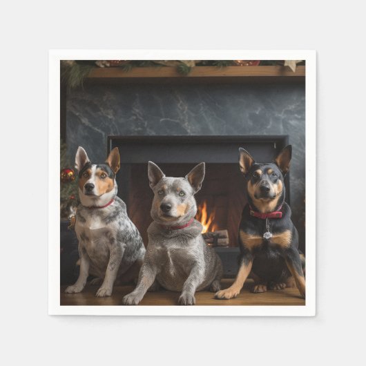 Australisch vee bij de open haard Kerstmis Servet (Voorkant)