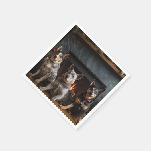 Australisch vee bij de open haard Kerstmis Servet (Hoek)