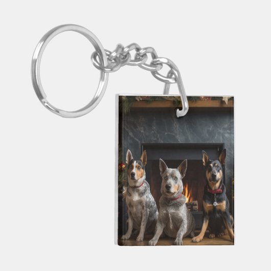 Australisch vee bij de open haard Kerstmis Sleutelhanger (Voorkant Links)