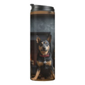 Australisch vee bij de open haard Kerstmis Thermosbeker (Geroteerd rechts)